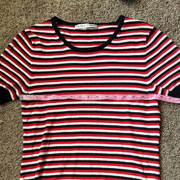 TRINA TURK Red, White, and Black Striped Ribbed Knit Top M - Picture 4 of 6